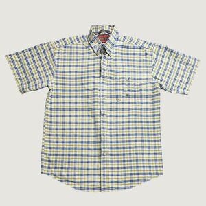 Twenty X Shirt Mens XL Yellow Blue Plaid Button Down Short Sleeve Western Casual